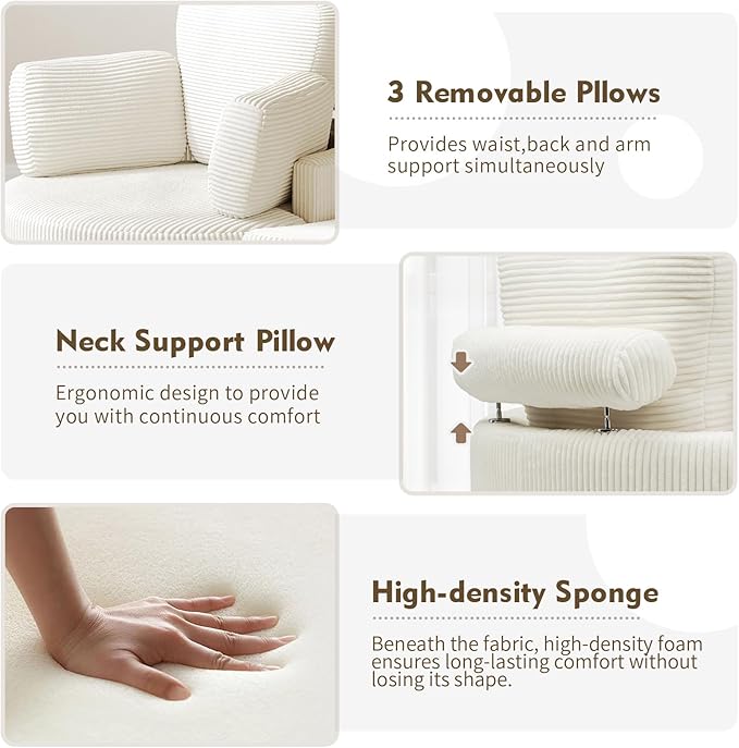 MEISSALIVVE Swivel Accent Chair with Half Moon Ottoman Round Chairs with Drawer Storage for Living Room 360° Barrel Chair with USB Charging Port (White Corduroy)