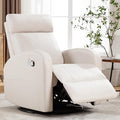 Swivel Rocker Recliner Chair Manual Faux Leather Recliner Glider Rocking Recliners 360°Swivel Nursery Reclining Chairs with Adjustable Headrest Highback for Living Room Cream