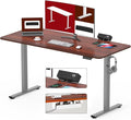 SANODESK Electric Standing Desk with Desk Clamp Power Strip 55x 28 Whole-Piece Desktop Height Adjustable Stand Up Desk with Cable Management Sit Stand Home Office Desk Silver Frame/Mahogany Top