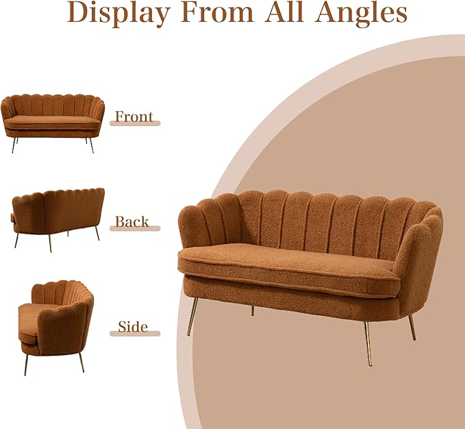 Chifee &amp Vingol Upholstered Small Loveseat for Small Space with Golden LegsCaramel