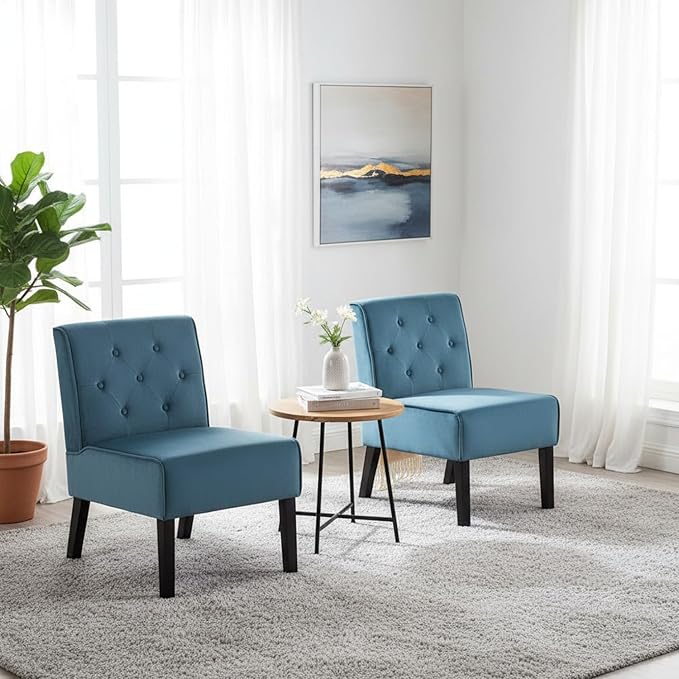 Reeso 2-Piece Living Room Armless Button Tufted Pattern Accent Chair Blue