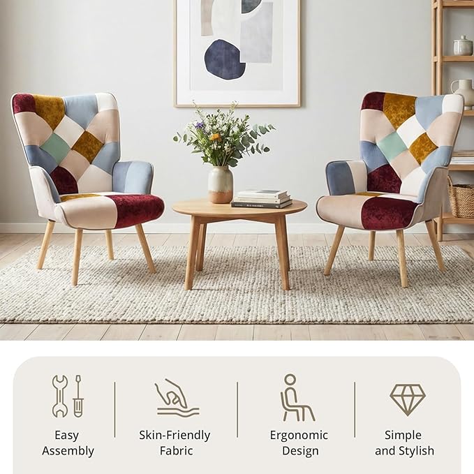 Joysoul Living Room Accent Chair Modern High Back Arm Chair Golden Burgundy Bohemian Style Chairs for Bedroom Waiting Room