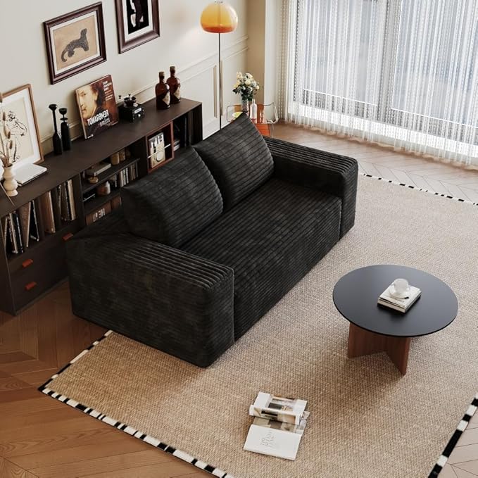 71 3Setaser SofaCorduroy FabricDeep Seat CouchesComfy Loveseat SofaNo Assembly1pcs for Living Room BedroomConference RoomApartment (Black-63)