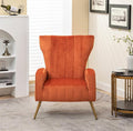 Modern Velvet Accent Chair Channel Tufted Bedroom Office or Living Room Furniture with Elegant Metal Legs 26 Wide Armchair Orange Red