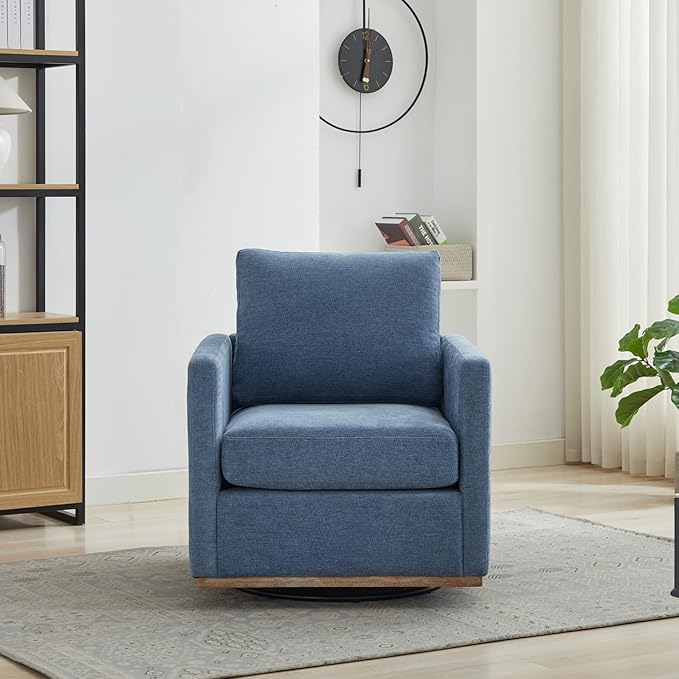 KEIKI 360° Swivel Club Chair with Backrest Pillow Accent Square Single-seat Armchair Upholstered Sofa for Reading Nursery Living Room Bedroom Lounge Hotel