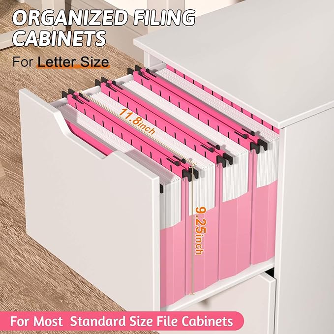 Plastic Hanging File Folders Expanding12 Pack Extra Capacity Hanging File Folder Letter Size2 Inch Expansion Heavy Duty FoldersAdjustable TabsPink Hanging Folders Designed for Bulky Files
