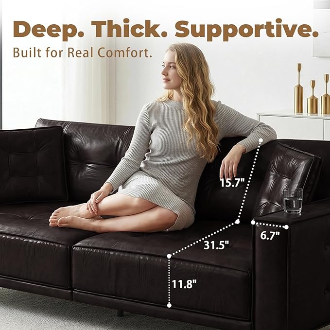92 King Pull Out Sofa Bed PU Leather Convertible Sleeper Couch with Tufted Design Oversized 4-Seater Modern Mid Century Sectional Couch for Living Room Small Spaces Dark Brown