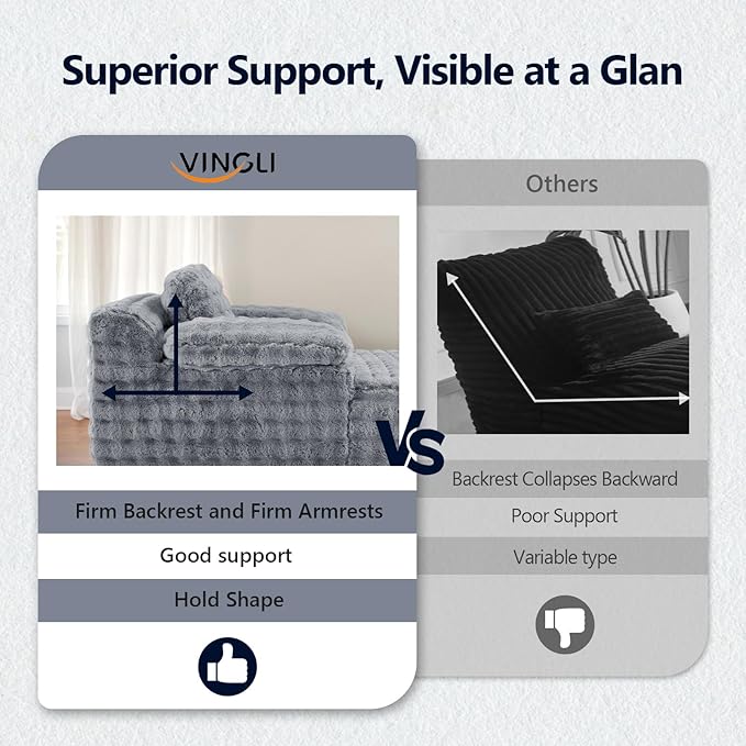 VINGLI 67.7 Oversized Chaise Lounge Chair Indoor Reading Chairs Comfy Bubble Fleece Upholstered Boneless Sofa Bed Sleeper Sofa Cloud Couches for Living Room Bedroom Play Room (Light Grey)