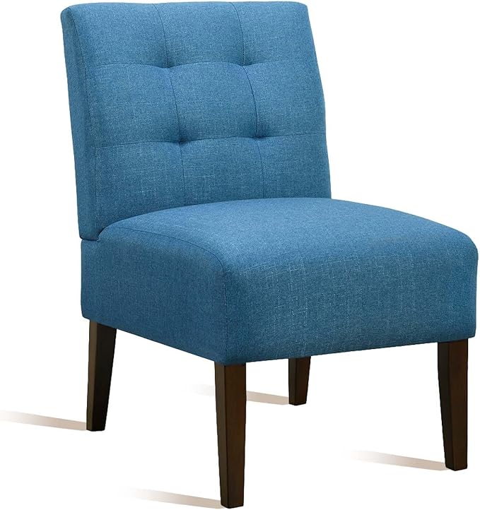 Modern Accent Chair for Living Room Upholstered Armless Slipper Chair with Back &amp Wood Legs Comfy Small Chair for Bedroom Living Room Reading Spaces Office (Blue2)