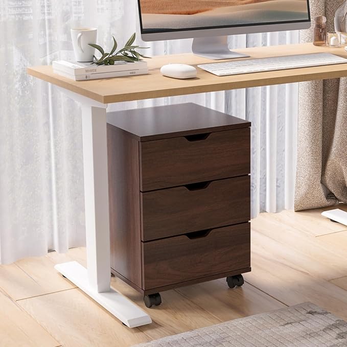 Hassyee 3-Drawer Vertical Filing Cabinet with Compact Storage Solution Rolling Wood Mobile File Cabinets with Four Casters for Home and Office (Brown)