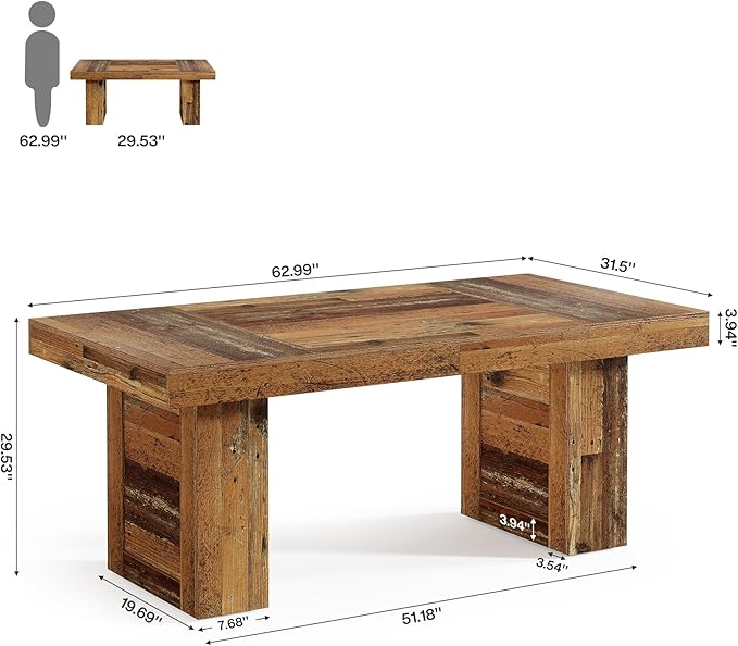 Tribesigns 63 Large Executive Desk Farmhouse Computer Office Desk Wooden Writing Table Rustic Rectangle Business Workspace Table for Home Office Distressd Brown