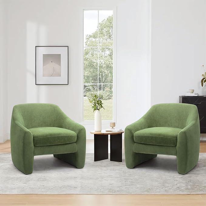 Accent Chair Modern Chenille Fabric Armchair for Living Room Comfy Upholstered Reading Single Sofa Chair for Bedroom (Chenille Green Set of 1)