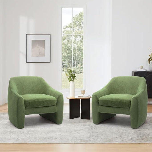 Accent Chair Modern Chenille Fabric Armchair for Living Room Comfy Upholstered Reading Single Sofa Chair for Bedroom (Chenille Green Set of 1)