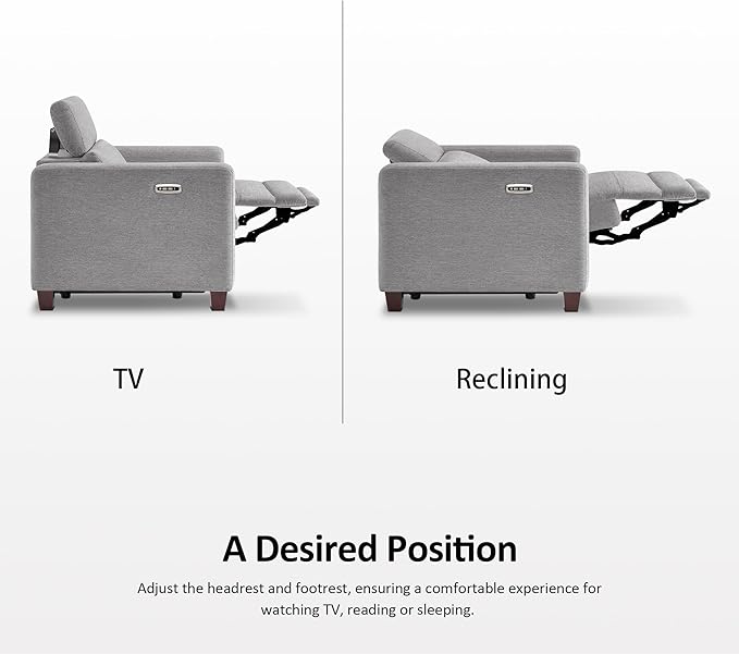MCombo Zero Wall Recliner Chair Wall Hugger Power Recliner Chair with Adjustable Headrest High Wood Leg USB &amp Type C Dual Charge Ports for Living Room Small Spaces HL128 (Textile Grey)