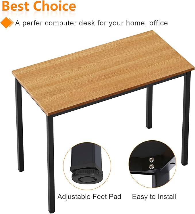 SogesGame 31.5 Inch Small Desk Computer Desk Modern Simple Gaming Desk Home Office Desks Writing Study Table Desks for Home Office Black Metal Frame Teak