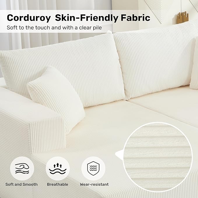 Modular Sectional Sofa81.4 Boneless Sofa for Living RoomLoveseat Sofa Deep Seat Cloud CouchesCorduroy Upholstered Corner Sofa CouchNo Assembly RequiredBeige