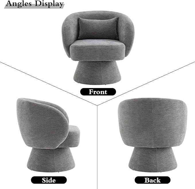 Swivel Accent Chair Sherpa Bucket Chair Velvet Upholstered Armchair 360° Swivel Bucket Shaped Armchair with Pillow and Round Back for Living Room Bedroom Nursery (Gray)