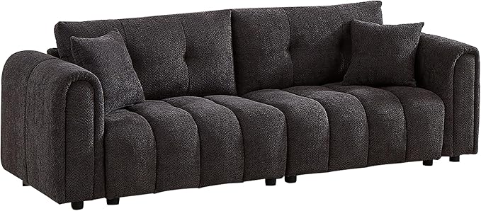91.5 Modern Bubble Sofa Couch w/Medium Firm Seat Cushion and Deep Seats &amp Chenille Fabric 3 Seater Couch Sofa for Living Room Apartment Lounge Office （Dark Gray