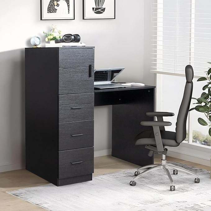 YUNWANG Computer Desk with 4 Drawers and Shelves Gaming Desk with Power Outlets Office Work Study Laptop Desk for Home Office Small Spaces