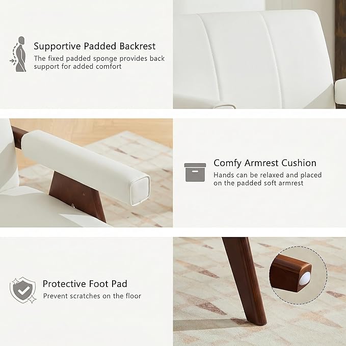 AODAILIHB Mid Century Modern Accent Chair Set of 2 Solid Wood Frame White Linen Armchairs Modern Reading &amp Living Room Chairs for Office Guest &amp Waiting Room