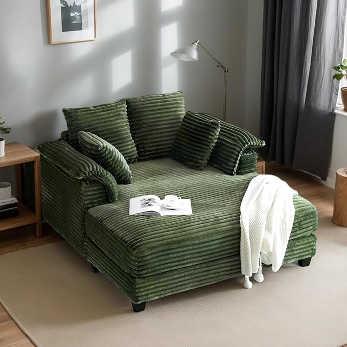 VINGLI Chaise Lounge Chair Indoor 56 Oversized Reading Chair Corduroy Chaise Sofa Recliner Bed Upholstered Comfy Sleeper Couch with Throw Pillows for Living Room Movie Room Bedroom