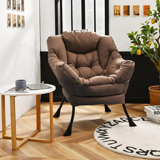 GORELAX Modern Lazy ChairUpholstered Lounge Accent Chair Single Leisure Sofa Chair with Armrests &amp Side Pocket Comfy Reading Chair for Bedroom Living Room Dorm Room (Brown)
