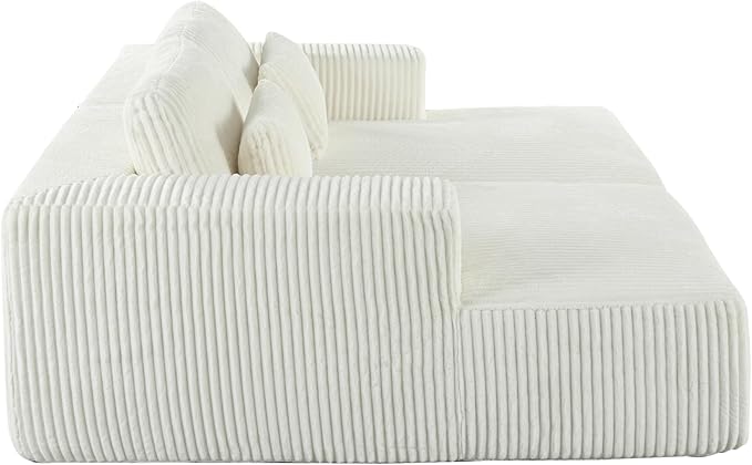 86-Inch Fluffy Corduroy Boneless Sleeper Daybed Loveseat Double Recliner Chaise Lounge Sofa Couches Floor Cloud Sofa Chaise W/4 Pillows for Home Apartment Living Room