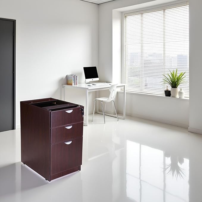 Mocha Deluxe Full Pedestal Box File Configuration Thermal Fused Melamine Construction with 3mm PVC Edge Banding Scratch Resistant Finish Full Extension Ball Bearing Slides Contemporary Design