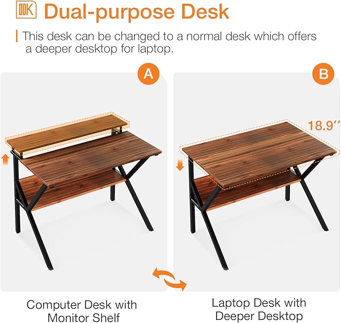 ODK Small Desk 27.5 Inch Computer Desk for Small Spaces Kids Desk with Storage Study Table with Monitor Stand for Homeschool Deep Brown