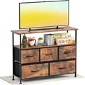 Simple Deluxe TV Stand Dresser for Bedroom Entertainment Center with 5 Fabric Drawers Storage Organizers Units for Living Room Media Console Table with Open Shelf up for 45 TV Rust Wood top