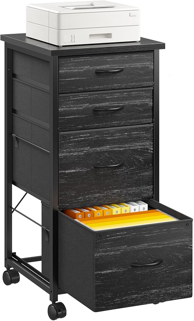 4 Drawers Mobile File Cabinet Vertical Filing Cabinet with Fabric Drawer Fits A4/Letter Size Printer Stand for Home OfficeBlack