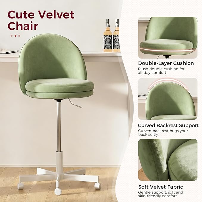 COMHOMA Vanity Chair with Velvet Fabric Small Tall Armless Chair with Back Cute Candy Chair for Girls Gift Living Room/Makeup Room/Bedroom/Kitchen (Height Use: Adjustable from Desk to Bar Height)