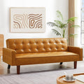 Faux Leather Couch Mid Century Modern Sofa with Memory Foam Comfy 3 Seater Couch for Small Spaces Living Room Office Brown