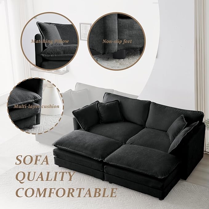 SoarFlash Chenille Sectional Sofa Comfy Modular Coush Sofa with Ottoman Modern 2 Seat Recliner Deep Seat Sofa Set for Living RoomGrey