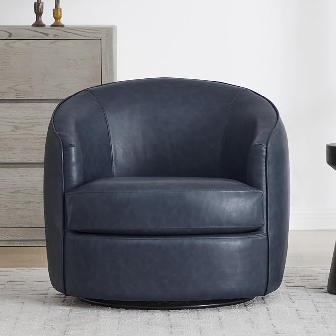CHITA Swivel Barrel Chair Modern Comfy FSC Certified Upholstered Faux Leather Accent Chair for Living Room Fully Assembled Blue