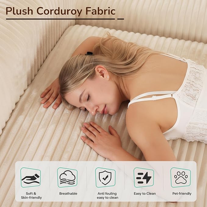 Boneless CouchCloud-Like Softness &amp Supportive FirmnessSectional Couches for Living RoomCloud Couch with No Assembly &amp Removable Washable CoversBeige