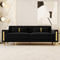 85.63 Modern Black Velvet Sofa with Gold Metal Legs Large Upholstered Comfy 3 Seater Couches for Living Room Bedroom Office (Black)