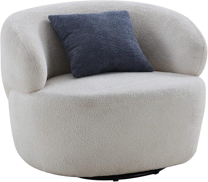 Swivel Barrel Chair Accent Chair Circle Living Room Chair for Small Space Beige Round Sherpa Armchair for Reading Room/Bedroom Lounge