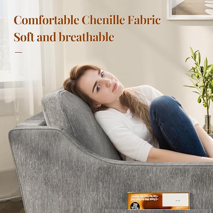 360° Swivel Accent Chair Large Comfy Reading Chairs Accent Square Single-seat Armchair Upholstered Sofa for Reading Nursery Living Room Bedroom Hotel Lounge Grey