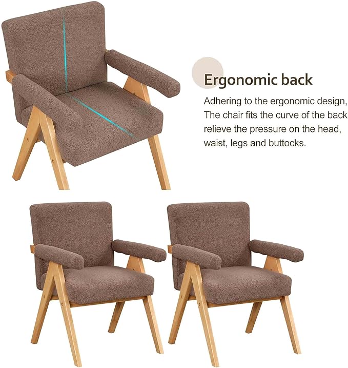 Modern Velvet Upholstered Accent Chairs Set of 2 with Wood Frame and Armrest Fabric Wooden Armchairs for Living Room Bedroom Office Reading Room (Brown)