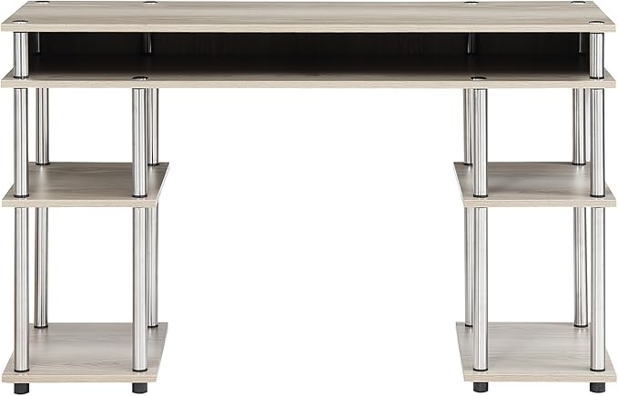 Convenience Concepts Designs2Go No Tools Desk Home Office Desk with Shelves Corner Shelf Vanity Desk Computer Desk Nail Table for Nail Tech - 47.25 L x 15.75 W x 30 H Ice White