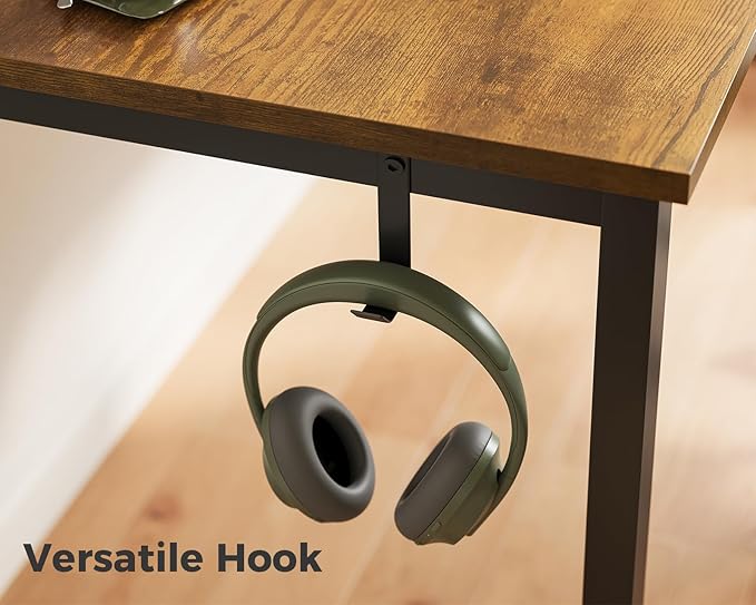 Casaottima 40 Inch Small Computer Desk for Home Office Study Writing Table for Small Spaces Simple Modern Desk with Headphone Hooks Rustic Brown