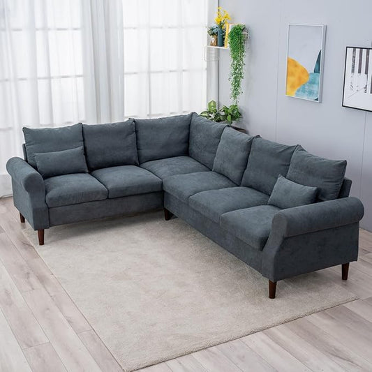 Panana 6 Seater Corner Sofa Modern Rolled Arms Design L Shaped Couch Settee for Living Room (Gray 6 seat L Shaped Corner Sofa)