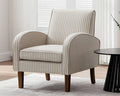 VESCASA Upholstered Accent Chair with Wood Legs Linen Comfy Single Sofa with Curve Arms Modern Side Club Leisure Chair for Reading/Living Room/Bedroom Khaki Stripe