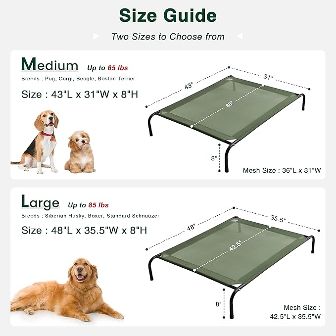 Love's cabin Elevated Cooling Dog Bed for Large Dogs Portable Indoor &amp Outdoor Raised Pet Dog Cat Cot Durable Summer Frame with Breathable Mesh Olive Green 48 inches