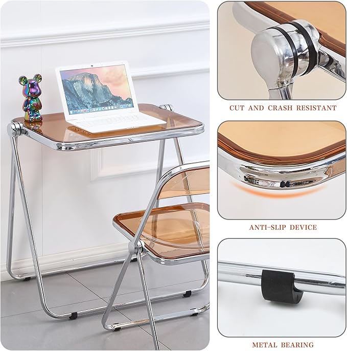 Clear Acrylic Foldable Table Small Folding Table for Snack Dinner on Couch Desk for Home