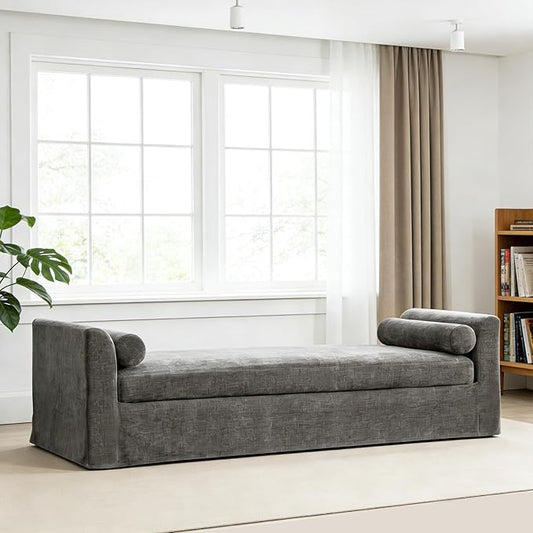 Chifee &amp Vingol 90.55 W Oversized Chaise Lounge Upholstered Bedroom Benches Extra-Long Indoor Bench Entryway Bench with Removable Pillows for Living Room HallwayGray