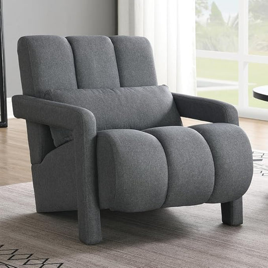 Accent Chair Modern Upholstered Armchair with Pillow Breathable Linen Fabric Comfy Reading Chair for Living Room Bedroom Small Spaces Office Study Grey