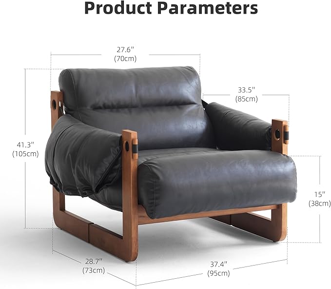 Vintage Solid Wood Frame Lounge Chair with Resilient Silk-Cotton Fill &amp Ergonomic Support for Living Spaces (Black one Chair)