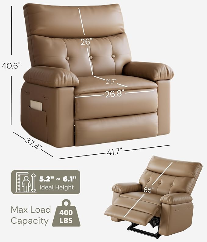 Garvee Oversized Wide Recliner Chair - Heat and Massage PU Leather Extra Wide Manual Recliner for Adults Large Lazy Chair with 1.5X Sponge Comfort Arm and Back for Living Room Bedroom